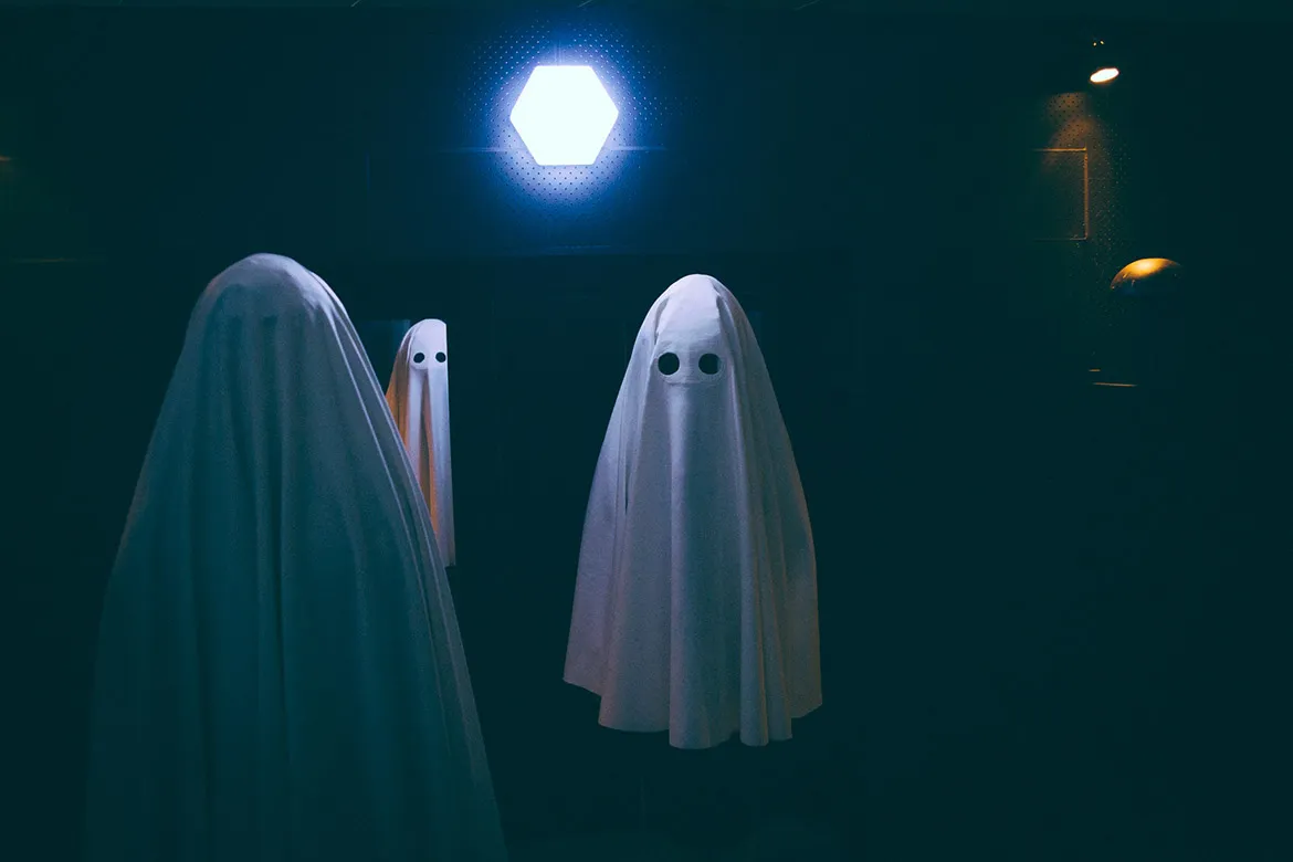 Actors in the Ghosts kitchen set.